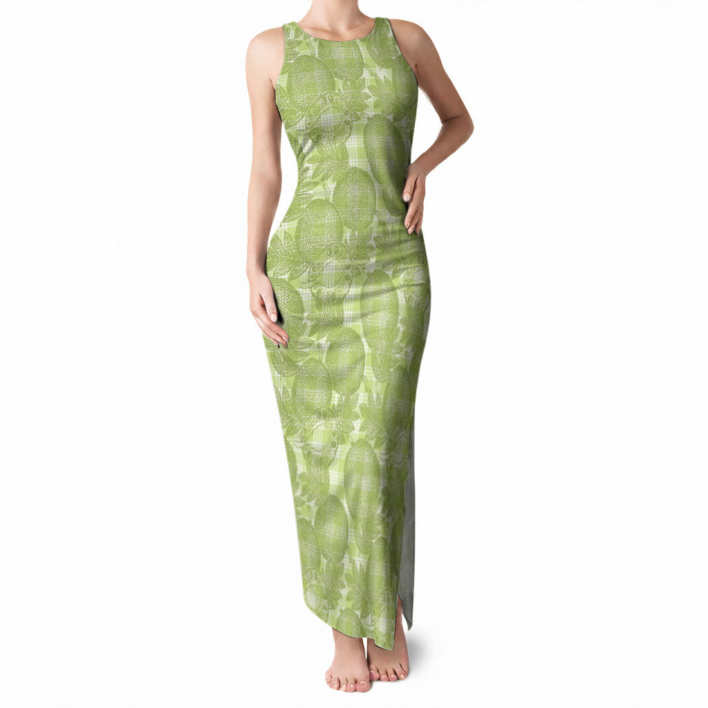 Omaomao Hawaii Breadfruit Palaka Motifs Tank Maxi Dress LT14 Women Green - Polynesian Pride