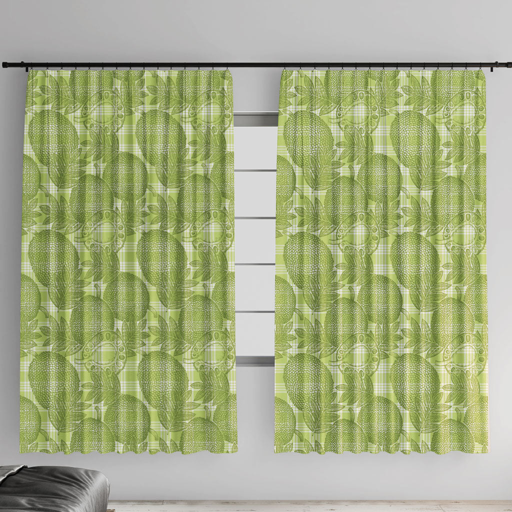 Omaomao Hawaii Breadfruit Palaka Motifs Window Curtain LT14 With Hooks Green - Polynesian Pride