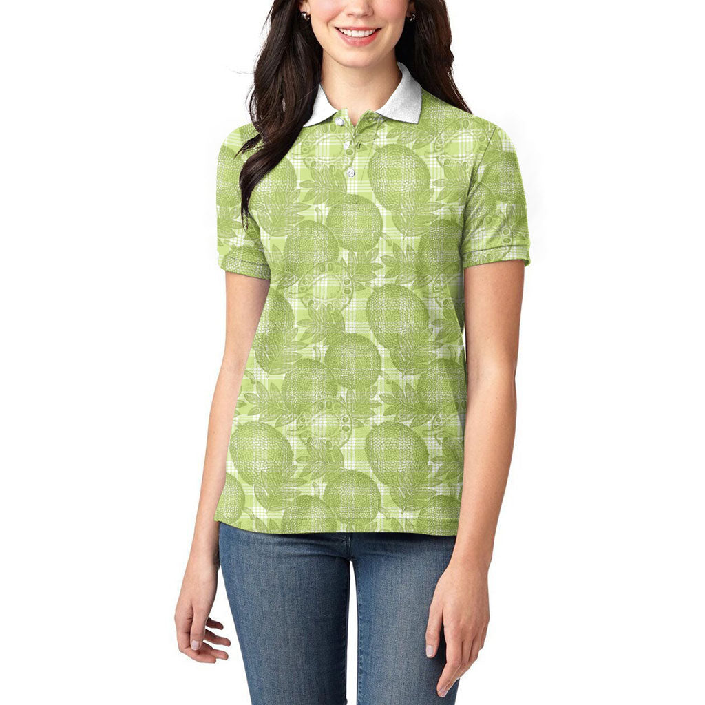 Omaomao Hawaii Breadfruit Palaka Motifs Women Polo Shirt LT14 - Polynesian Pride