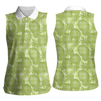 Omaomao Hawaii Breadfruit Palaka Motifs Women Sleeveless Polo Shirt LT14 - Polynesian Pride