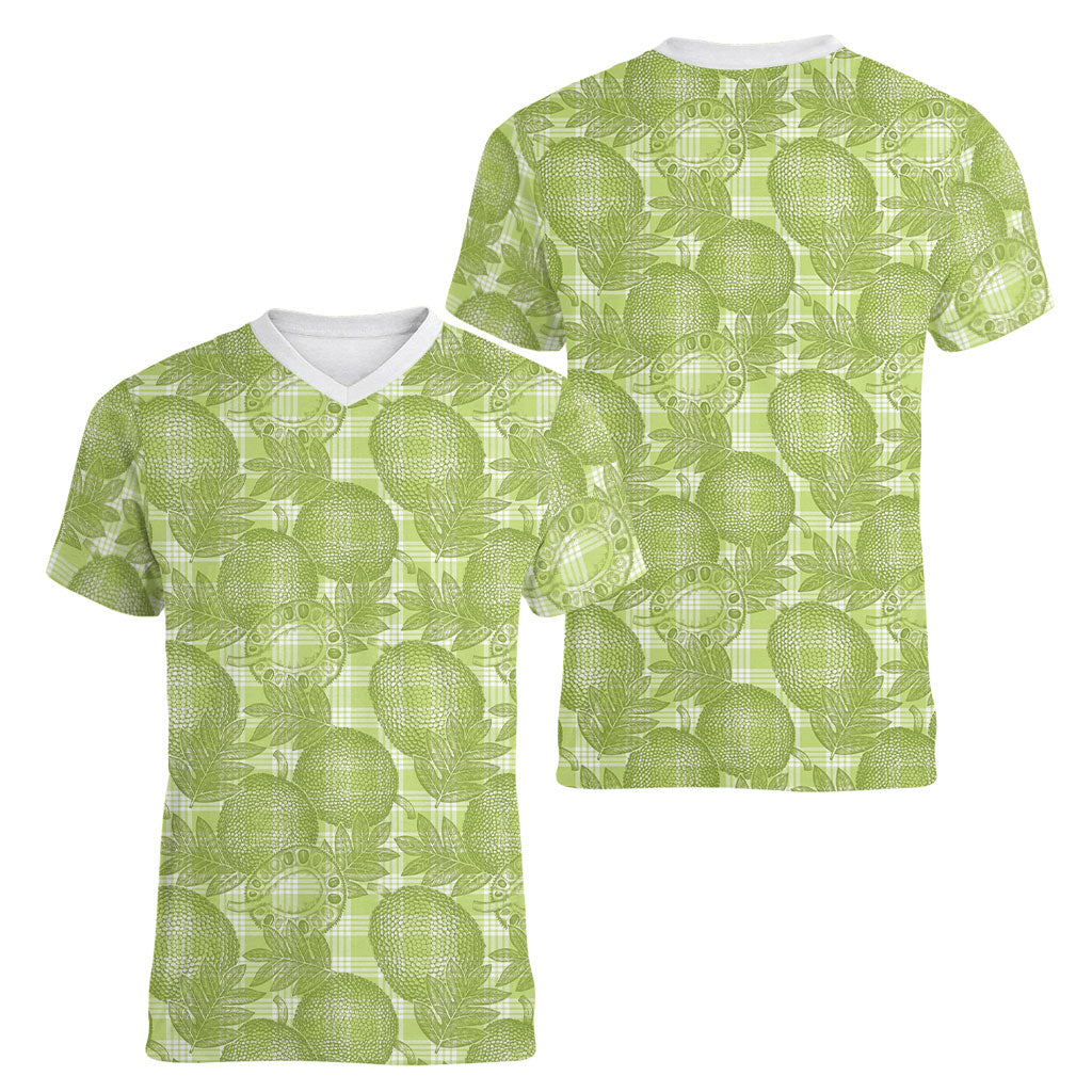 Omaomao Hawaii Breadfruit Palaka Motifs Women V-Neck T-Shirt LT14 - Polynesian Pride