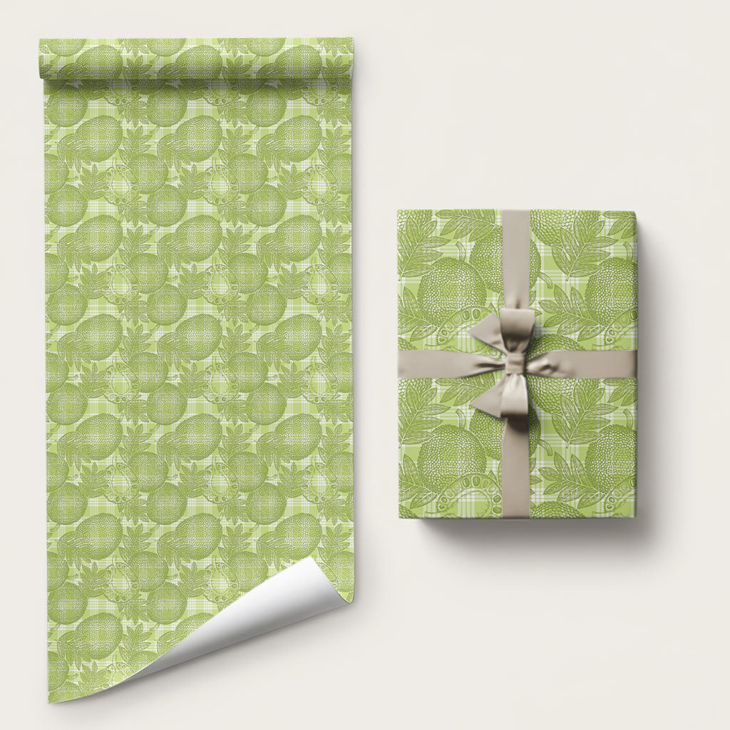 Omaomao Hawaii Breadfruit Palaka Motifs Wrapping Paper LT14 58" × 23" Green - Polynesian Pride