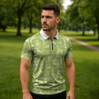 Omaomao Hawaii Breadfruit Palaka Motifs Zipper Polo Shirt LT14 - Polynesian Pride