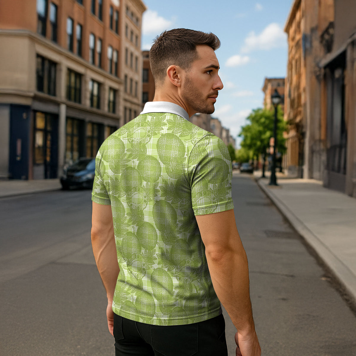 Omaomao Hawaii Breadfruit Palaka Motifs Zipper Polo Shirt LT14 - Polynesian Pride