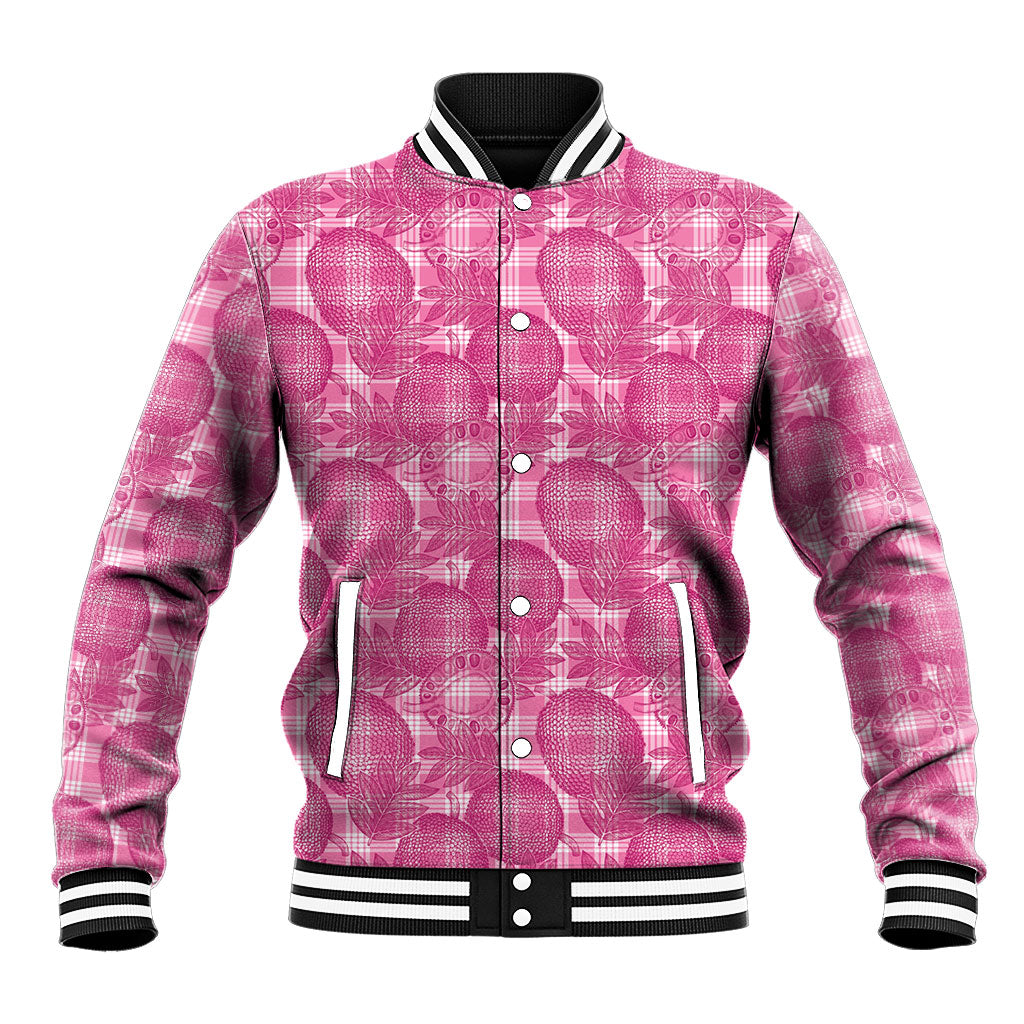 Alaka Hawaii Breadfruit Palaka Motifs Baseball Jacket LT14 Unisex Pink - Polynesian Pride