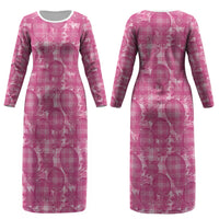 Alaka Hawaii Breadfruit Palaka Motifs Couples Matching Long Sleeve Bodycon Dress and Long Sleeve Button Shirt LT14 - Polynesian Pride