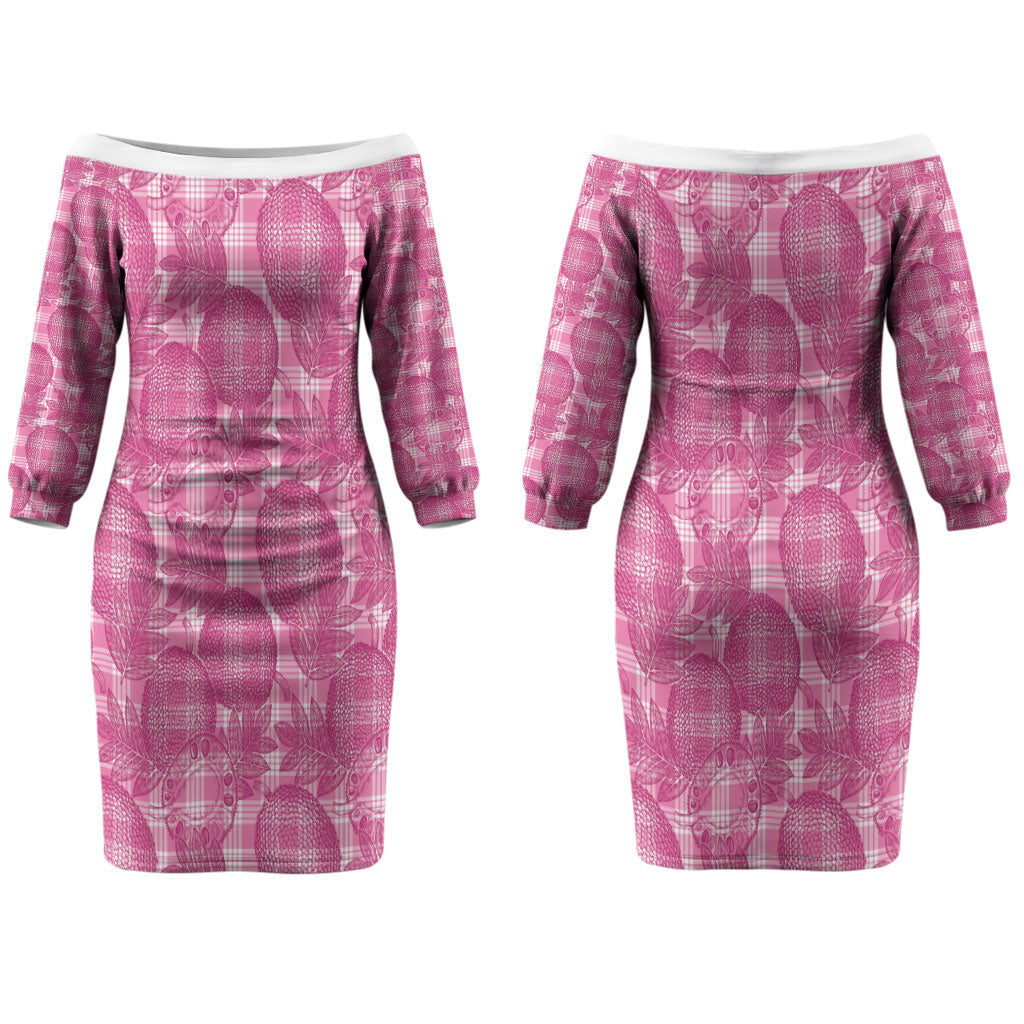 Alaka Hawaii Breadfruit Palaka Motifs Couples Matching Off The Shoulder Long Sleeve Dress and Hawaiian Shirt LT14 - Polynesian Pride