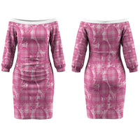 Alaka Hawaii Breadfruit Palaka Motifs Couples Matching Off The Shoulder Long Sleeve Dress and Hawaiian Shirt LT14 - Polynesian Pride