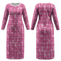 Alaka Hawaii Breadfruit Palaka Motifs Family Matching Long Sleeve Bodycon Dress and Hawaiian Shirt LT14 Mom's Dress Pink - Polynesian Pride