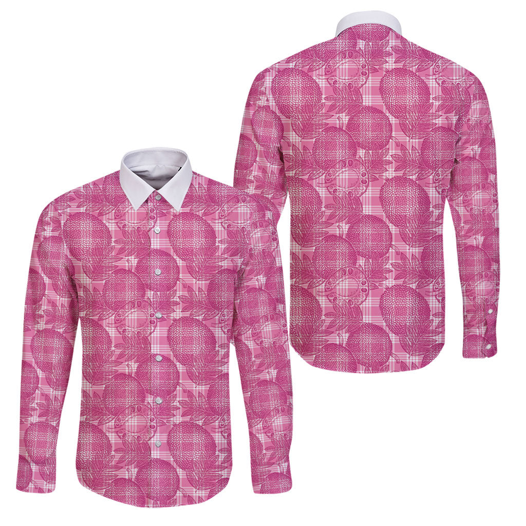 Alaka Hawaii Breadfruit Palaka Motifs Family Matching Long Sleeve Bodycon Dress and Hawaiian Shirt LT14 Dad's Shirt - Long Sleeve Pink - Polynesian Pride