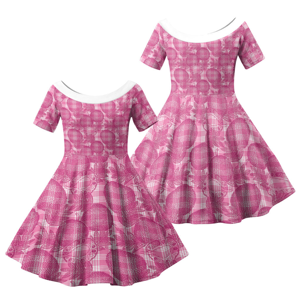 Alaka Hawaii Breadfruit Palaka Motifs Family Matching Long Sleeve Bodycon Dress and Hawaiian Shirt LT14 Daughter's Dress Pink - Polynesian Pride