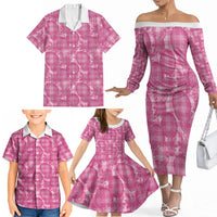 Alaka Hawaii Breadfruit Palaka Motifs Family Matching Off The Shoulder Long Sleeve Dress and Hawaiian Shirt LT14 - Polynesian Pride