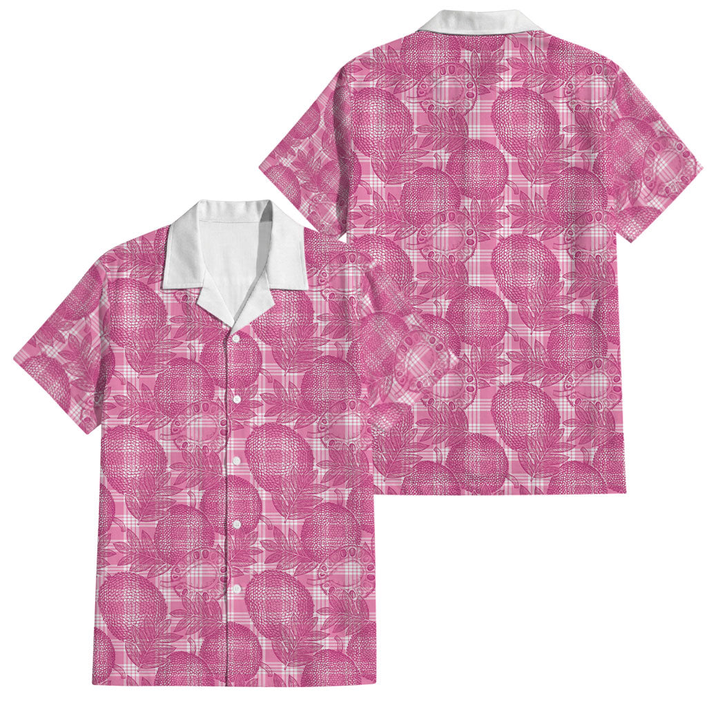 Alaka Hawaii Breadfruit Palaka Motifs Family Matching Off The Shoulder Long Sleeve Dress and Hawaiian Shirt LT14 Dad's Shirt - Short Sleeve Pink - Polynesian Pride