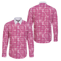 Alaka Hawaii Breadfruit Palaka Motifs Family Matching Off The Shoulder Long Sleeve Dress and Hawaiian Shirt LT14 Dad's Shirt - Long Sleeve Pink - Polynesian Pride