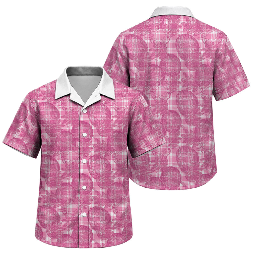 Alaka Hawaii Breadfruit Palaka Motifs Family Matching Off The Shoulder Long Sleeve Dress and Hawaiian Shirt LT14 Son's Shirt Pink - Polynesian Pride