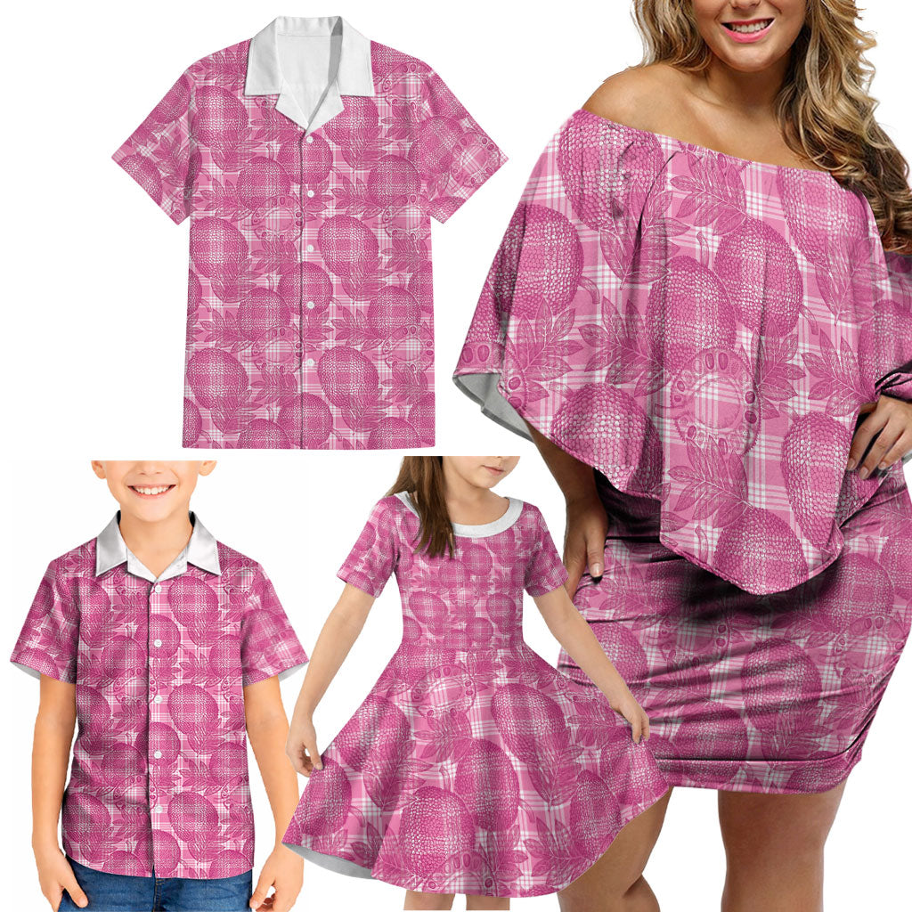 Alaka Hawaii Breadfruit Palaka Motifs Family Matching Off Shoulder Short Dress and Hawaiian Shirt LT14 - Polynesian Pride