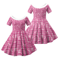 Alaka Hawaii Breadfruit Palaka Motifs Family Matching Short Sleeve Bodycon Dress and Hawaiian Shirt LT14 Daughter's Dress Pink - Polynesian Pride