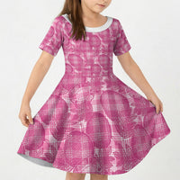 Alaka Hawaii Breadfruit Palaka Motifs Kid Short Sleeve Dress LT14 KID Pink - Polynesian Pride