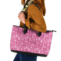 Alaka Hawaii Breadfruit Palaka Motifs Leather Tote Bag LT14 Pink - Polynesian Pride