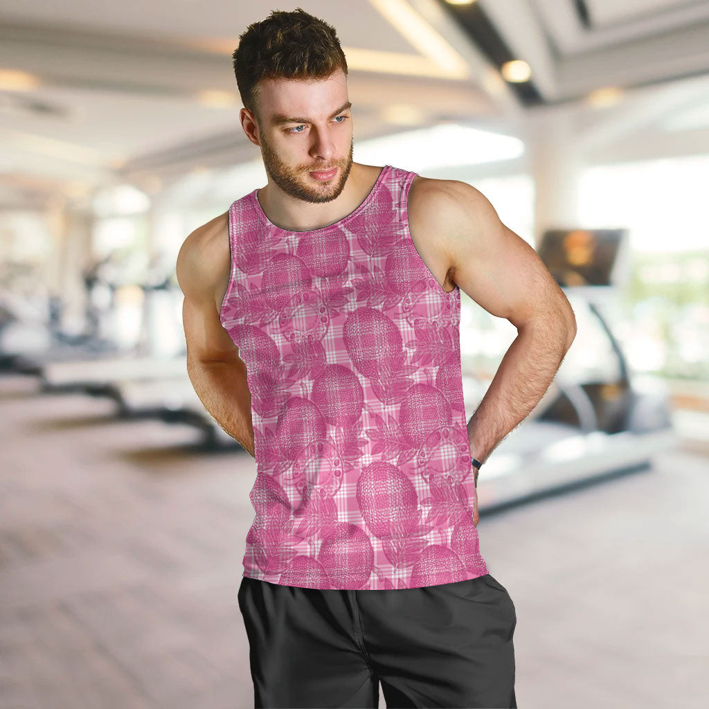 Alaka Hawaii Breadfruit Palaka Motifs Men Tank Top LT14 Pink - Polynesian Pride