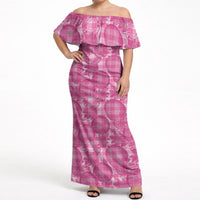 Alaka Hawaii Breadfruit Palaka Motifs Off Shoulder Maxi Dress LT14 Women Pink - Polynesian Pride