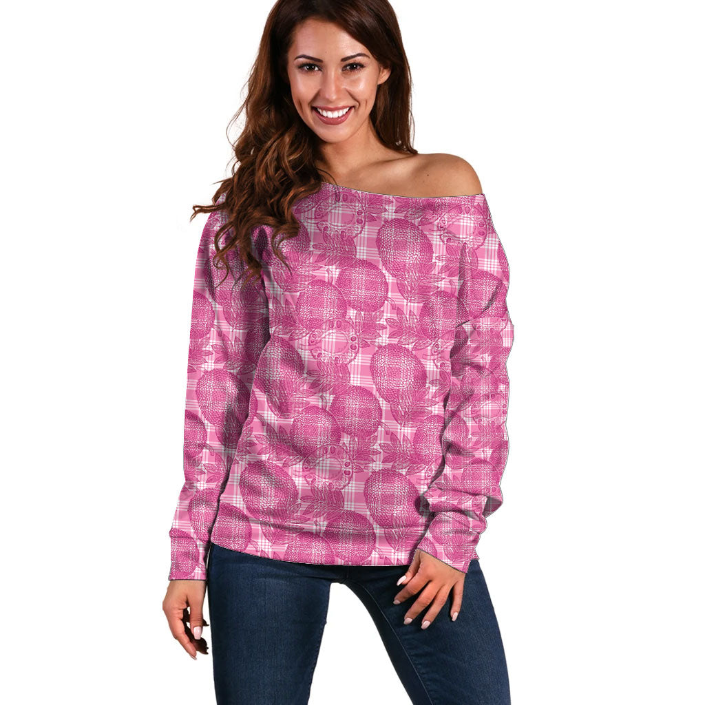 Alaka Hawaii Breadfruit Palaka Motifs Off Shoulder Sweater LT14 Women Pink - Polynesian Pride