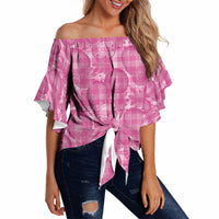 Alaka Hawaii Breadfruit Palaka Motifs Off Shoulder Wrap Waist Top LT14 Pink - Polynesian Pride