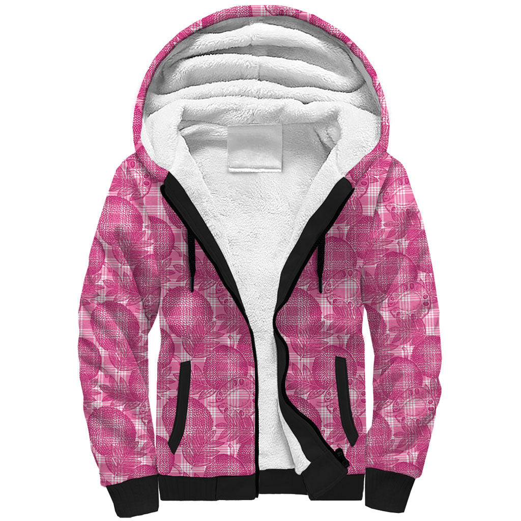 Alaka Hawaii Breadfruit Palaka Motifs Sherpa Hoodie LT14 Unisex Pink - Polynesian Pride