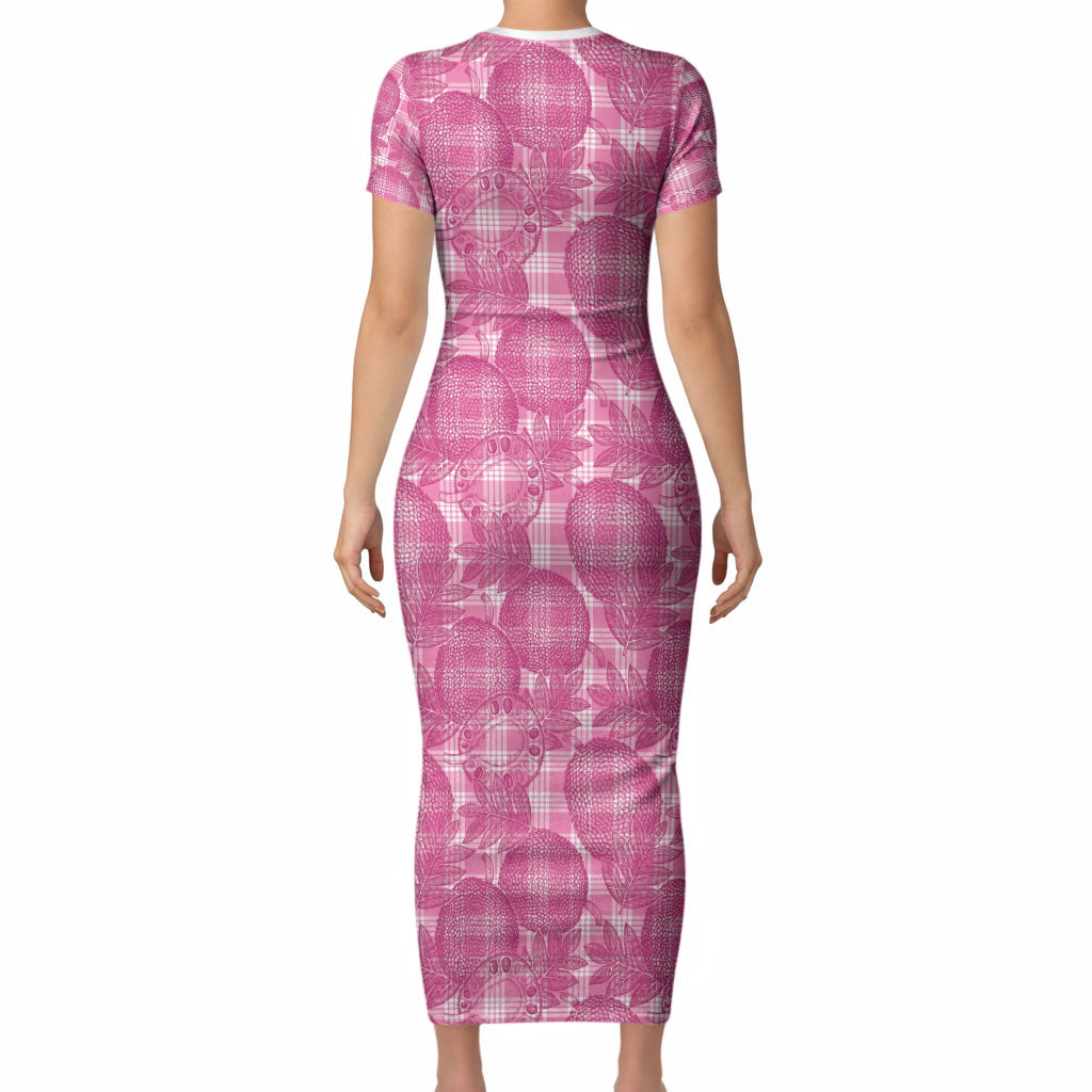 Alaka Hawaii Breadfruit Palaka Motifs Short Sleeve Bodycon Dress LT14 - Polynesian Pride