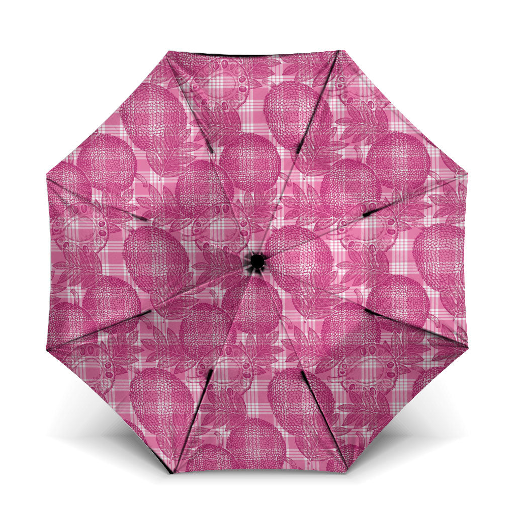 Alaka Hawaii Breadfruit Palaka Motifs Umbrella LT14 One Size Folded 11.42 inch Opened Diameter 37.4 inch Pink - Polynesian Pride