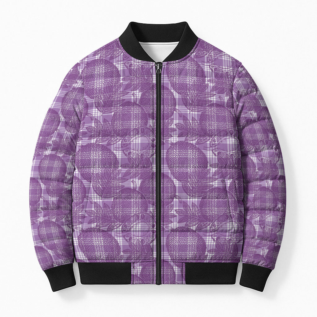 Poni Hawaii Breadfruit Palaka Motifs Bomber Puffer Jacket LT14 Unisex Purple - Polynesian Pride