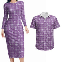 Poni Hawaii Breadfruit Palaka Motifs Couples Matching Long Sleeve Bodycon Dress and Hawaiian Shirt LT14 Purple - Polynesian Pride