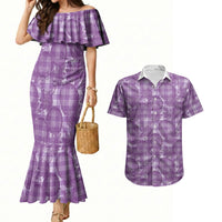 Poni Hawaii Breadfruit Palaka Motifs Couples Matching Mermaid Dress and Hawaiian Shirt LT14 Purple - Polynesian Pride