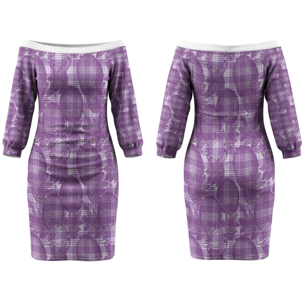 Poni Hawaii Breadfruit Palaka Motifs Couples Matching Off The Shoulder Long Sleeve Dress and Hawaiian Shirt LT14 - Polynesian Pride