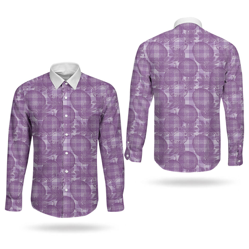 Poni Hawaii Breadfruit Palaka Motifs Couples Matching Puletasi and Long Sleeve Button Shirt LT14 - Polynesian Pride