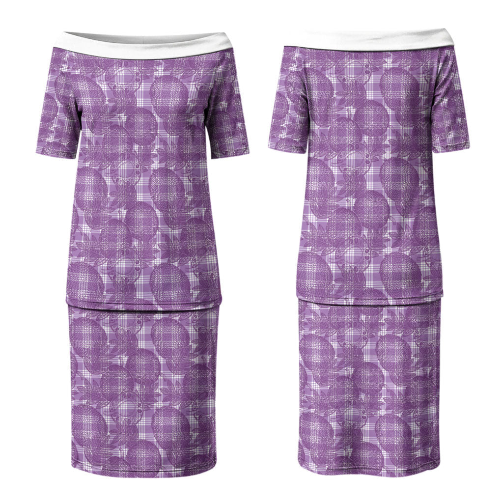 Poni Hawaii Breadfruit Palaka Motifs Couples Matching Puletasi and Long Sleeve Button Shirt LT14 - Polynesian Pride