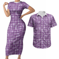 Poni Hawaii Breadfruit Palaka Motifs Couples Matching Short Sleeve Bodycon Dress and Hawaiian Shirt LT14 Purple - Polynesian Pride