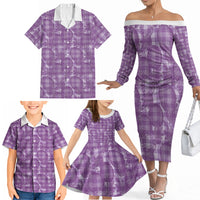 Poni Hawaii Breadfruit Palaka Motifs Family Matching Off The Shoulder Long Sleeve Dress and Hawaiian Shirt LT14 - Polynesian Pride