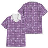 Poni Hawaii Breadfruit Palaka Motifs Family Matching Off The Shoulder Long Sleeve Dress and Hawaiian Shirt LT14 Dad's Shirt - Short Sleeve Purple - Polynesian Pride