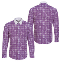 Poni Hawaii Breadfruit Palaka Motifs Family Matching Off The Shoulder Long Sleeve Dress and Hawaiian Shirt LT14 Dad's Shirt - Long Sleeve Purple - Polynesian Pride