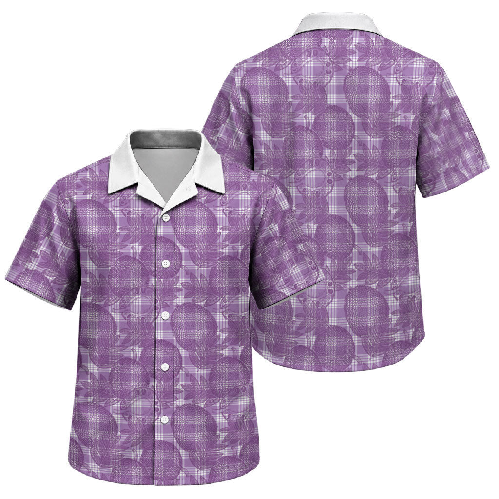 Poni Hawaii Breadfruit Palaka Motifs Family Matching Off The Shoulder Long Sleeve Dress and Hawaiian Shirt LT14 Son's Shirt Purple - Polynesian Pride