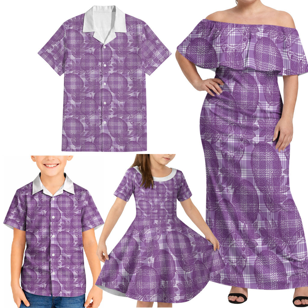 Poni Hawaii Breadfruit Palaka Motifs Family Matching Off Shoulder Maxi Dress and Hawaiian Shirt LT14 - Polynesian Pride