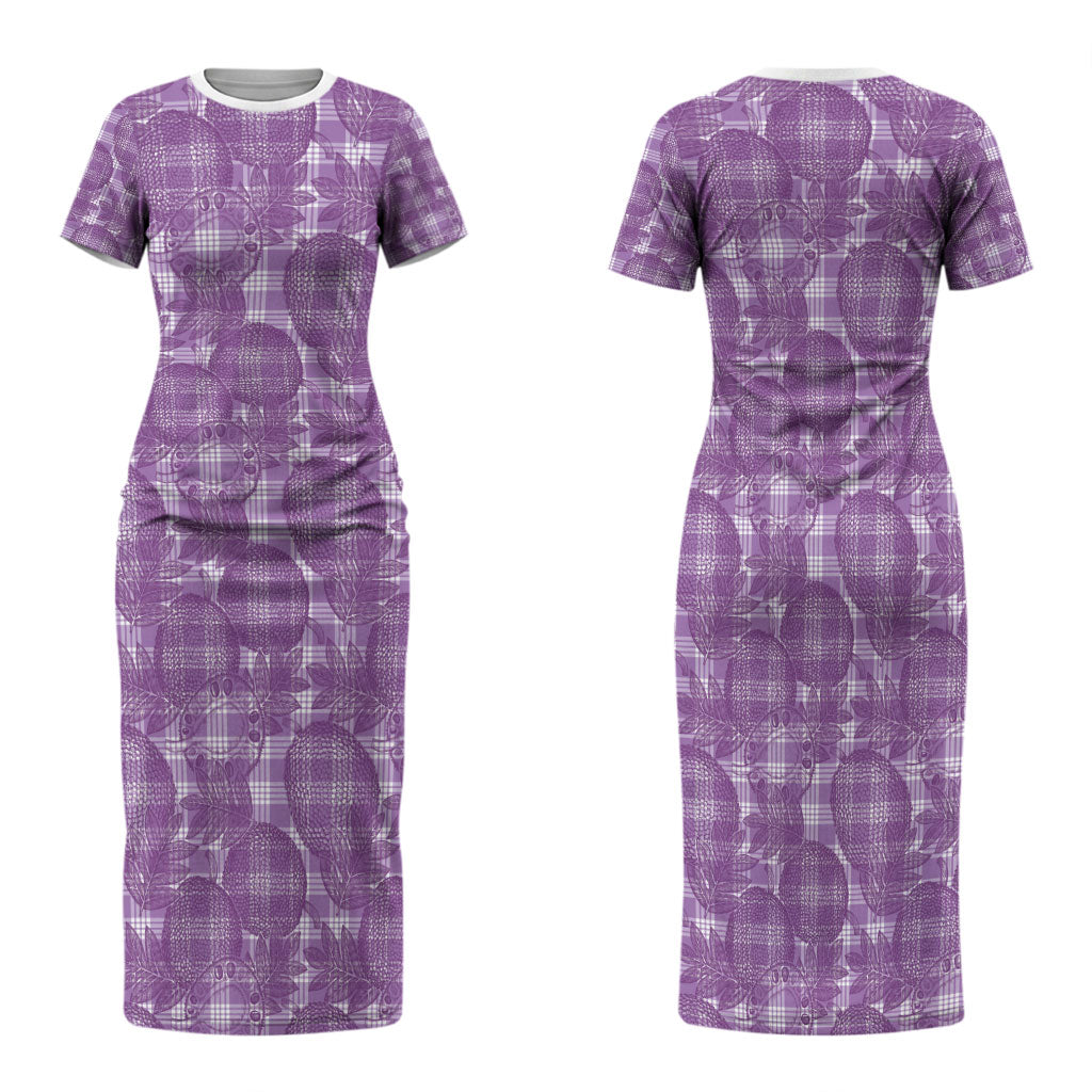 Poni Hawaii Breadfruit Palaka Motifs Family Matching Short Sleeve Bodycon Dress and Hawaiian Shirt LT14 Mom's Dress Purple - Polynesian Pride