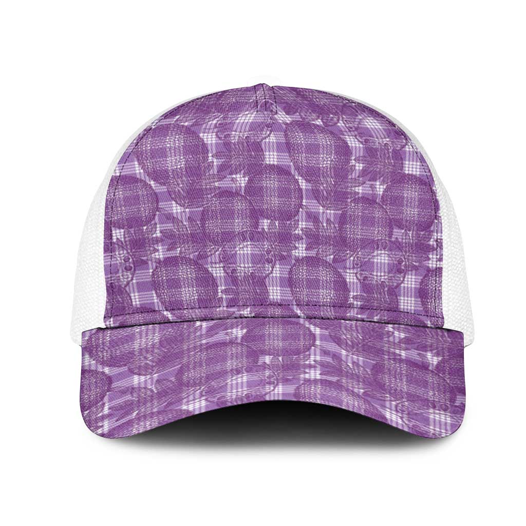 Poni Hawaii Breadfruit Palaka Motifs Mesh Trucker Cap LT14 One Size White Purple - Polynesian Pride