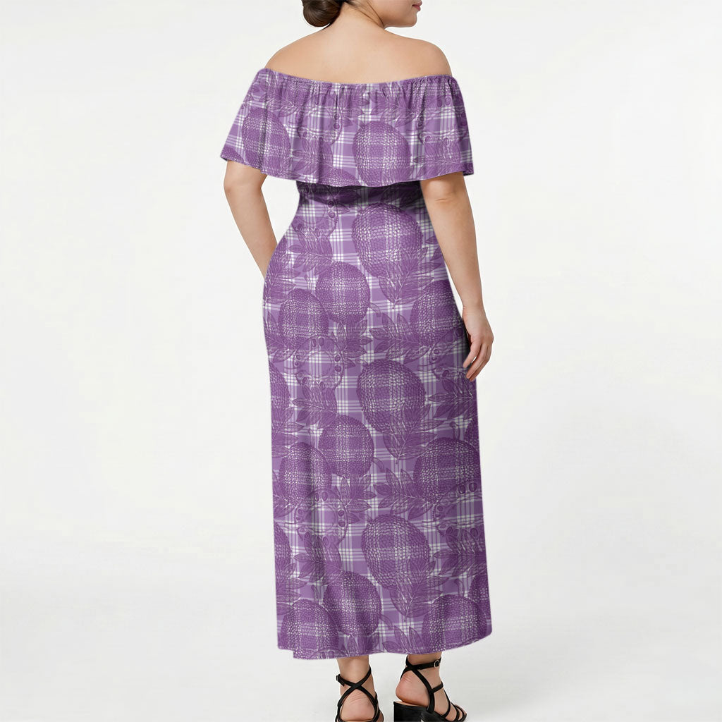 Poni Hawaii Breadfruit Palaka Motifs Off Shoulder Maxi Dress LT14 - Polynesian Pride