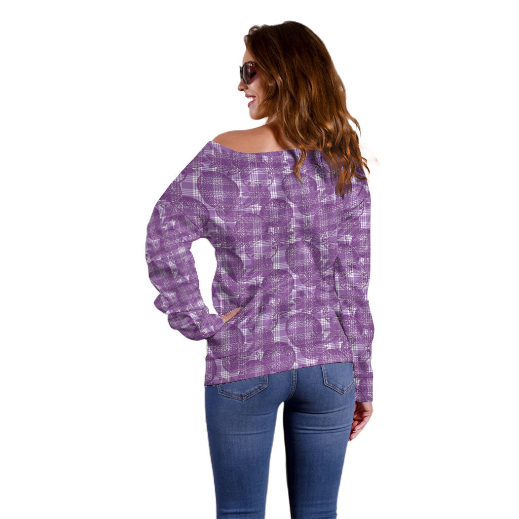 Poni Hawaii Breadfruit Palaka Motifs Off Shoulder Sweater LT14 - Polynesian Pride