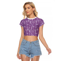 Poni Hawaii Breadfruit Palaka Motifs Raglan Cropped T Shirt LT14 Female Purple - Polynesian Pride