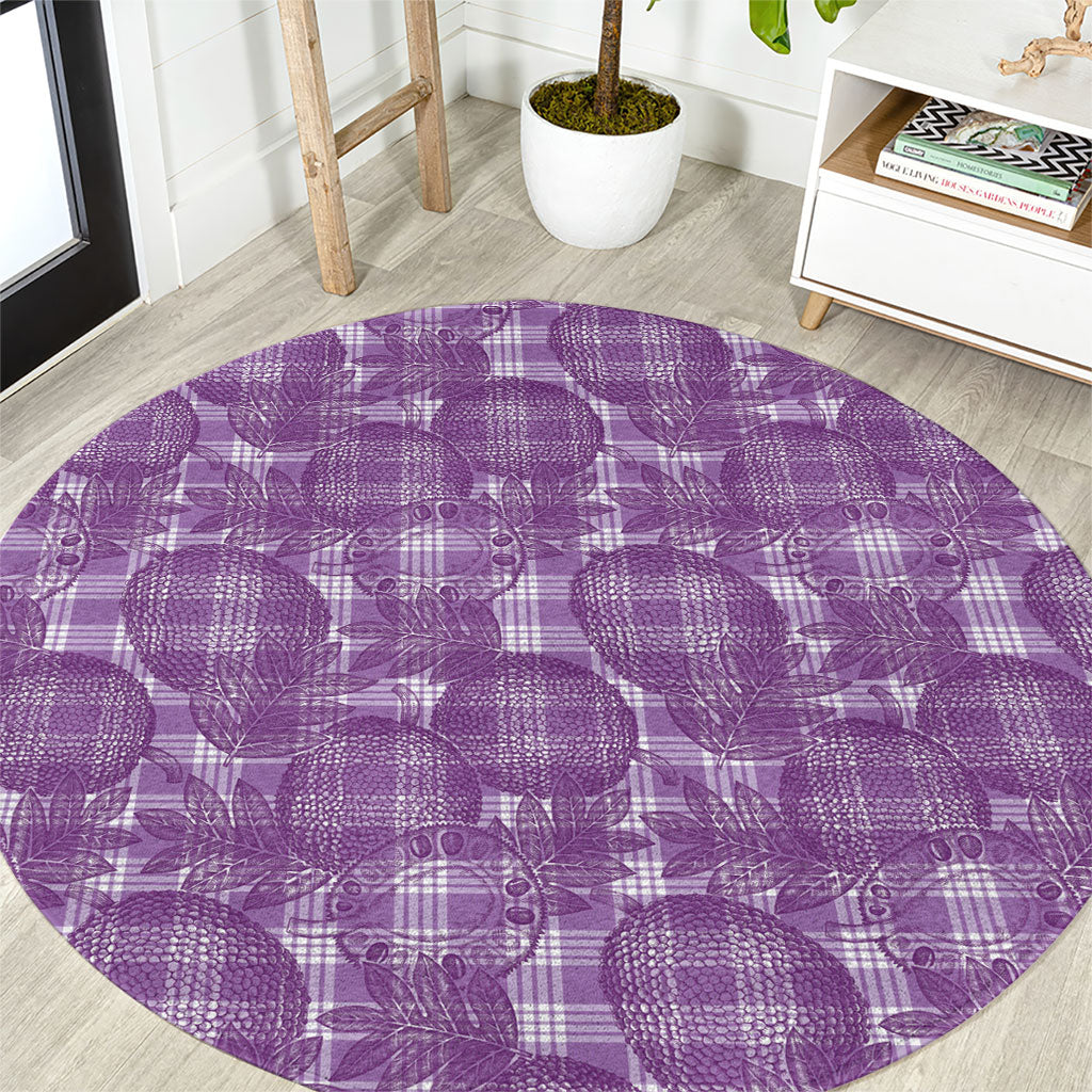 Poni Hawaii Breadfruit Palaka Motifs Round Carpet LT14 Purple - Polynesian Pride