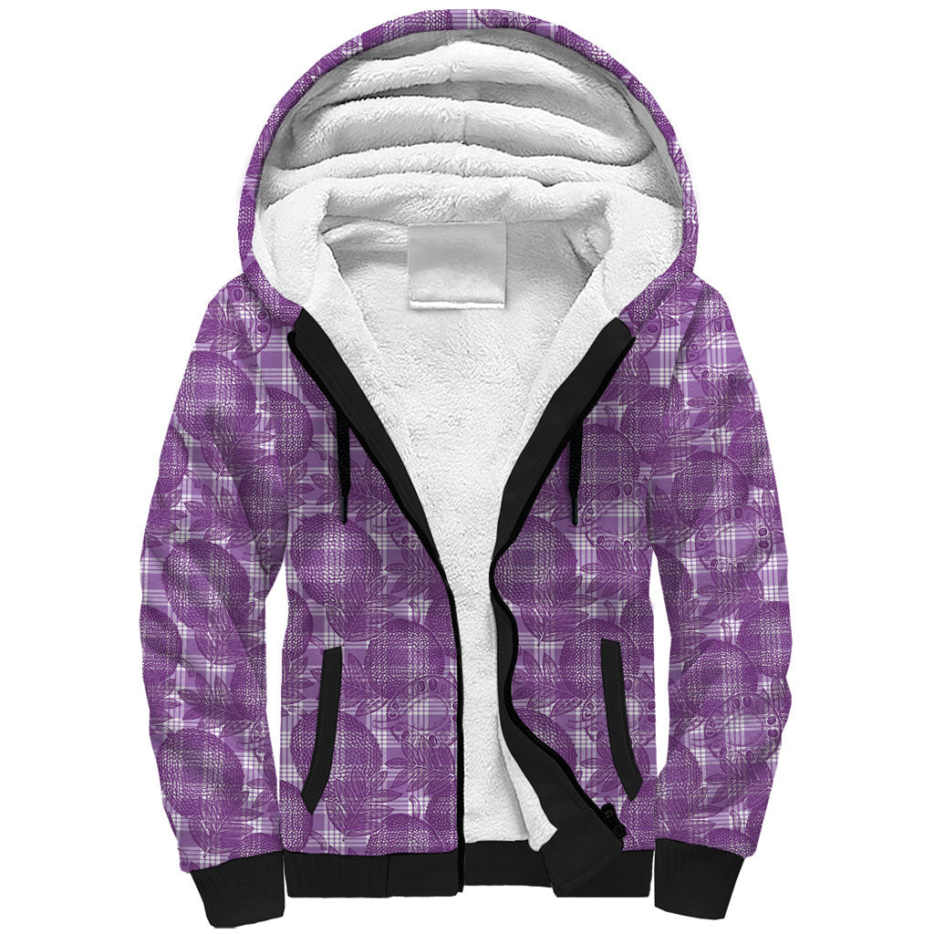Poni Hawaii Breadfruit Palaka Motifs Sherpa Hoodie LT14 Unisex Purple - Polynesian Pride