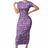 Poni Hawaii Breadfruit Palaka Motifs Short Sleeve Bodycon Dress LT14 Long Dress Purple - Polynesian Pride